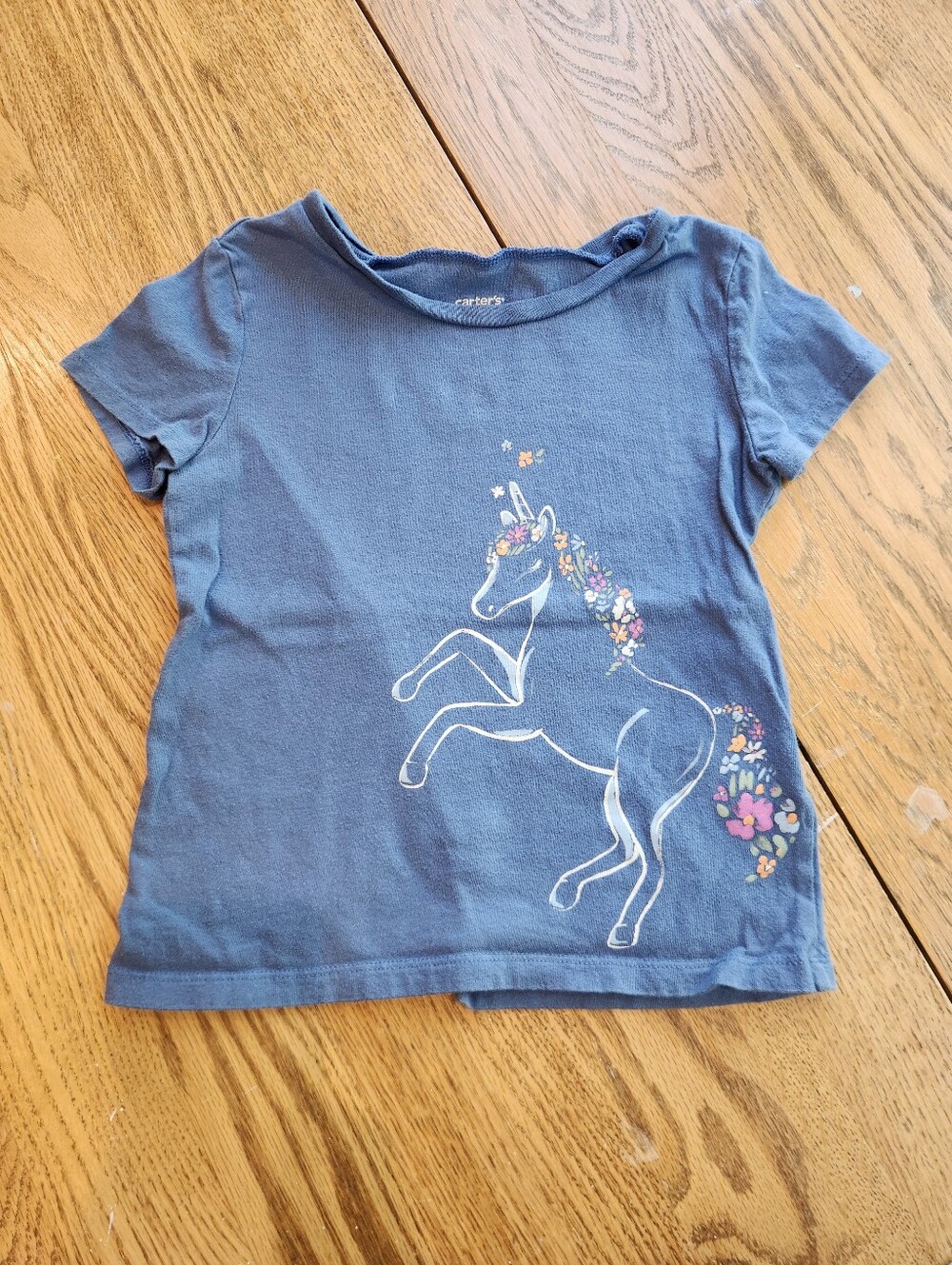 Carter's Blue Short Sleeve Unicorn Tee with Floral Details